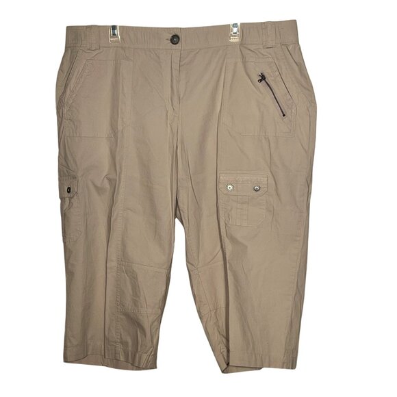 Avenue Womens Beige Cargo Capri Pants 20 Stretch Comfortable Lightweight Casual - Picture 1 of 10
